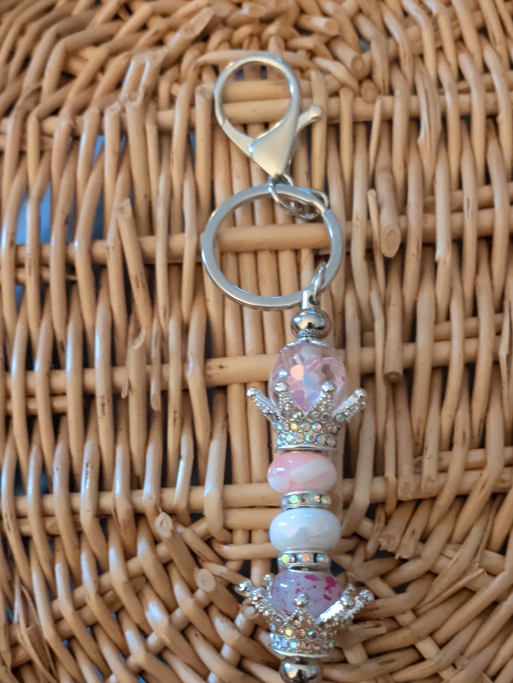 Pink Beaded Crown Keychain & Card Holder Accessory